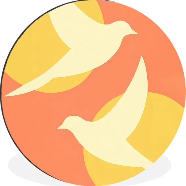 WallCircle Wandcirkel - Muurcirkel - Vogels - Cirkels - Geel - Aluminium - Dibond - 30x30 cm - Binnen en Buiten