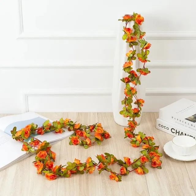Kasey Kunstbloemen Oranje Rozen Slinger 250 cm - Nepbloemen Decoratie - Koningsdag, Interieur & Fiets - Kasey