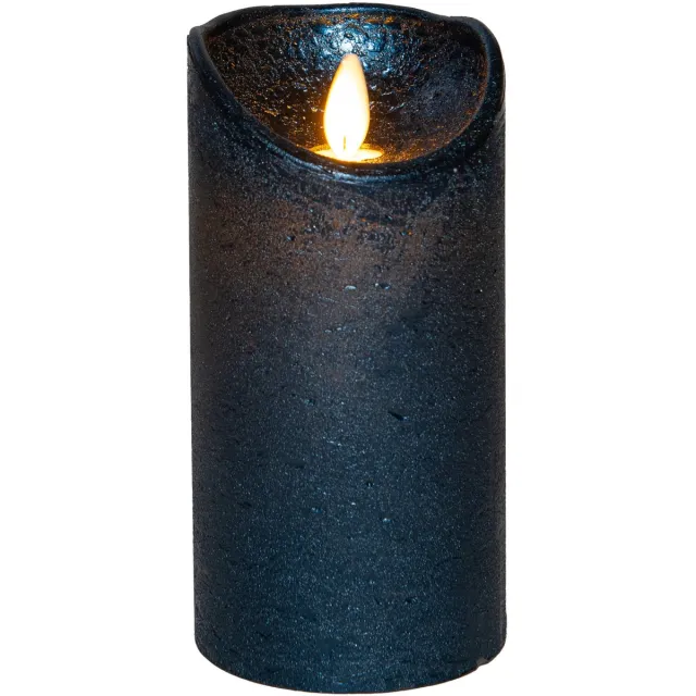 Anna's Collection Led kaars/stompkaars - metallic blauw - wax - H15 x D7,5 cm - bewegende vlam Donkerblauw