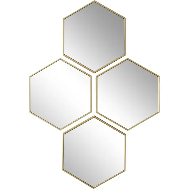 HOME DECO FACTORY wandspiegel set - 4x stuks - D23 cm - hexagon - kunststof - decoratie Goudkleurig