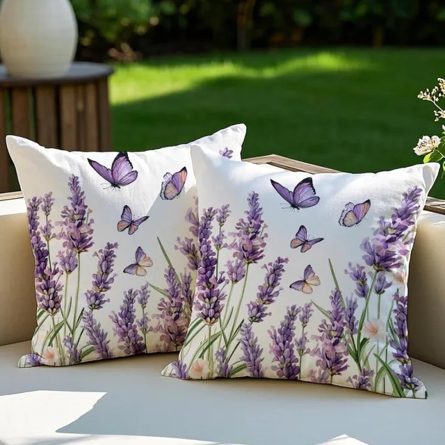 Famanu Set van 2 buitenkussens, decoratieve kussenhoezen met paarse bloemen, 45 x 45 cm, weerbestendig Groen