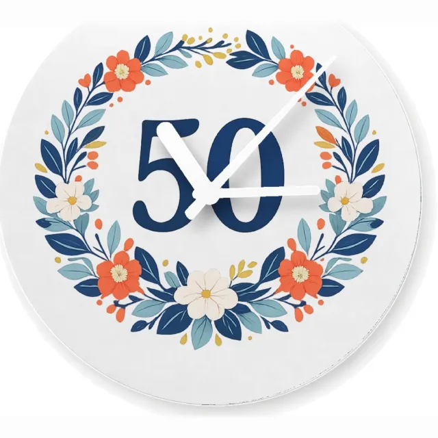 Mr Cadeautjes Glazen klok Ø 20 - design Mijlpaalverjaardag met een speelse plantenslinger en groot c | cadeau Wit