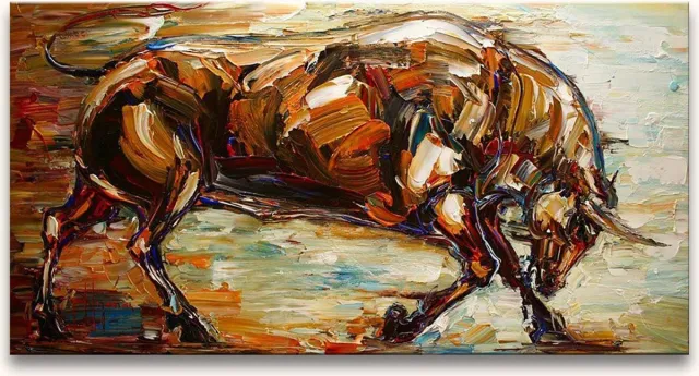 Grootmeesters ® Handgeschilderd schilderij Olieverf op Canvas - Boze Os bruin