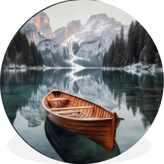 WallCircle Wandcirkel - Muurcirkel - Boot - Bergen - Natuur - Water - Aluminium - Dibond - 60x60 cm - Binnen en Buiten