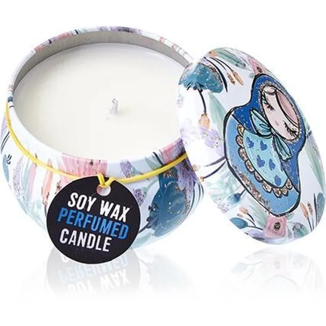Ancient Wisdom 3 x Sojawas Kaars in Decoratief Blik - Dolly blauw - 120gr Beige / Multicolor