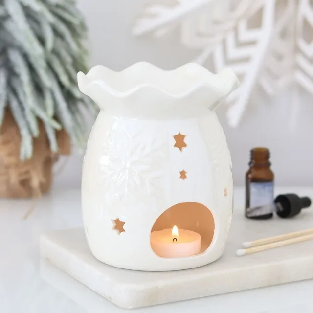 Something Different Iridescent White Snowflake and Wax Warmer Oliebrander - Wit
