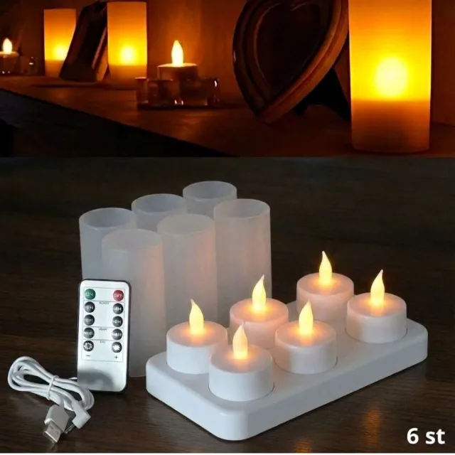 Zenzee Oplaadbare waxinelichtjes – 6 stuks - Met afstandsbediening – Timerfunctie – Bewegende vlam - Veilig en duurzaam – Oplaadbare theelichtjes – LED waxinelichtjes – Nep kaarsen warm wit