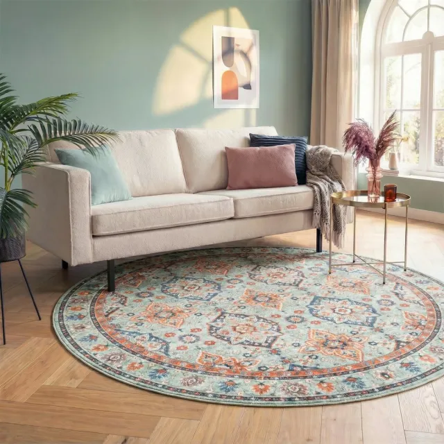 Fraai Rond vintage vloerkleed - Imagine Oriental Groen | Rijk - Ø 200cm