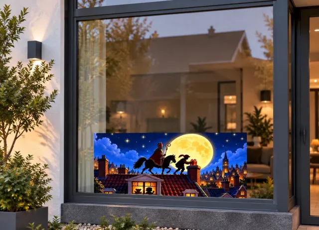 De Stickerman Sinterklaas Raamsticker 100cm Breed Herbruikbaar Weerbestendig (V33) Multi