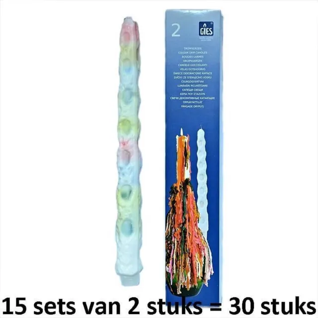 SmuldersDeco 15 doosjes druipkaarsen set van 2 stuks Multi colour 300/28 (1 uur) Assorti