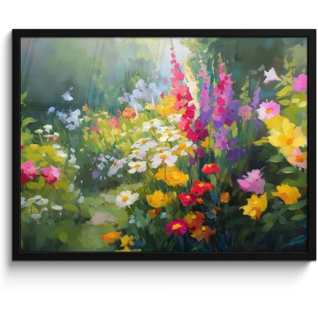 FrameYourWall Poster in lijst - Fotolijst 70x50 cm - Posters - Zomertuin - Sfeervol - Bloemen - Posterlijst zwart - Decoratie - Wanddecoratie woonkamer - Muurdecoratie slaapkamer Bloemen - Veld