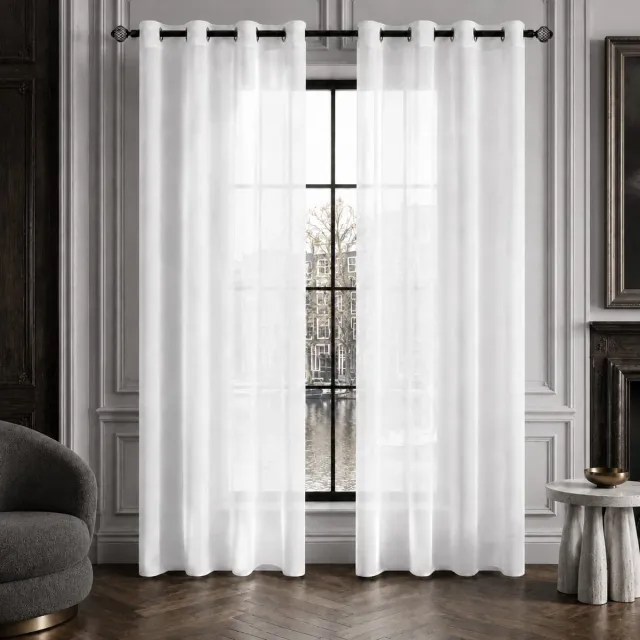 Lano&Go Vitrage gordijnen met ringen, transparant, 2 panelen, 140x225 cm, Wit Wit wit