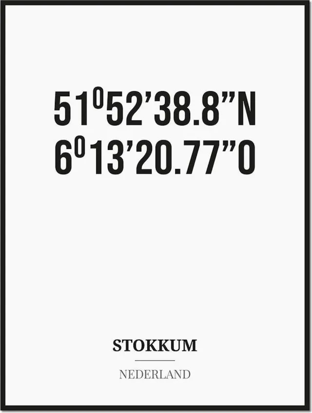 Studio216 Poster/kaart STOKKUM met coördinaten zwart, wit