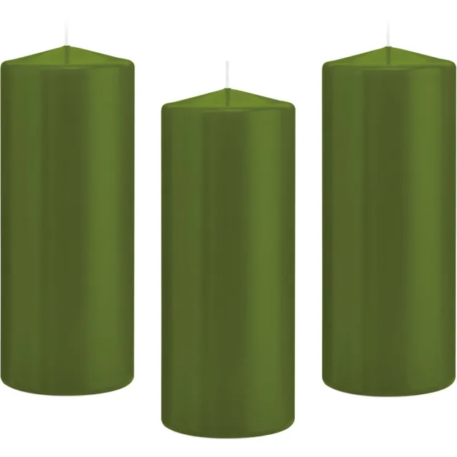 Trend Candles Cilinderkaars/stompkaars - 12x - olijfgroen - 8 x 20 cm - 119 branduren - horeca kaarsen