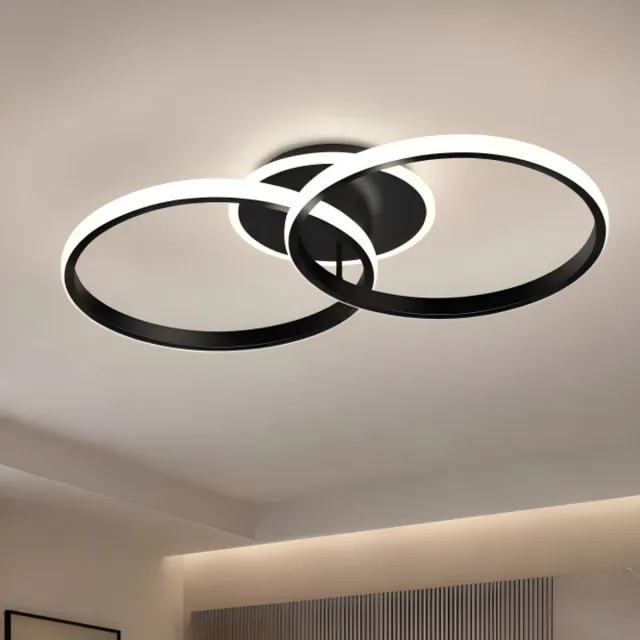 Lemlit LED Plafondlamp 50 cm - Moderne Plafondverlichting met Dubbele Ringen - 36W 4320 Lm met 3 Kleurtemperaturen - voor Woonkamer Slaapkamer Keuken en Hal - Zwart Zwart- 36W