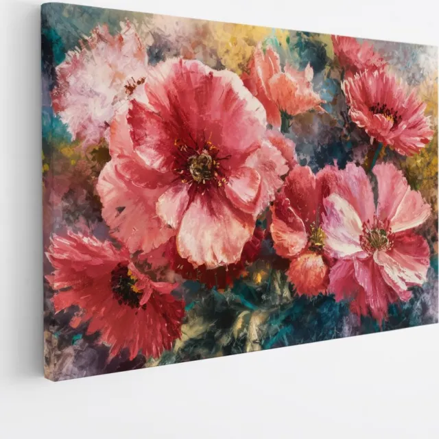 Saammp Canvas Schilderij - grote roze Bloemen - Abstract - 45x30 - Foto op canvas - Wanddecoratie - Muurdecoratie Woonkamer - Kantoor Decoratie Multicolor