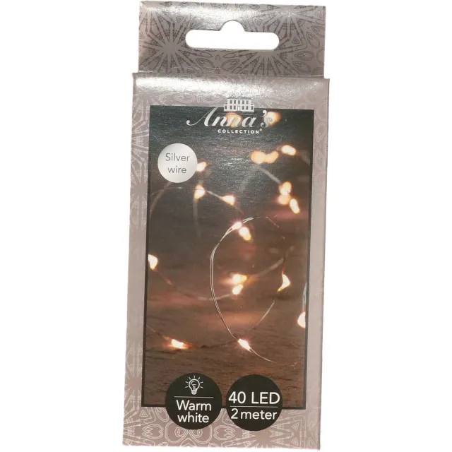 Anna's Collection Draadverlichting lichtsnoer - 40 led lampjes - warm wit - zilver draad - 200 cm - lichtdraad - kerstverlichting