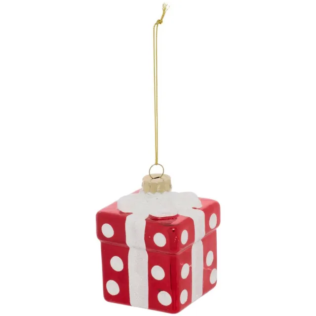 Feeric lights & Christmas Cadeau-hangsierade in de vorm van een dennenboom, van rood en wit glas, 7 cm Rouge