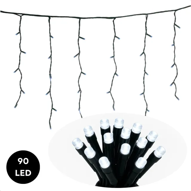 Lomera Ijspegel Verlichting - LED Kerstlampjes - Ijspegelverlichting - Lichtgordijn - Kerstverlichting Buiten - 90 Led's - 3 Meter - Wit Licht - Binnen en Buiten - IP44 Adapter - Energiezuinig - Raamdecoratie - Muurdecoratie