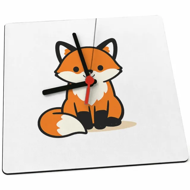 Mr Cadeautjes Klok 19 x 19 - design Minimalistische vossenillustratie met rustige centrale plaat | cadeau Wit