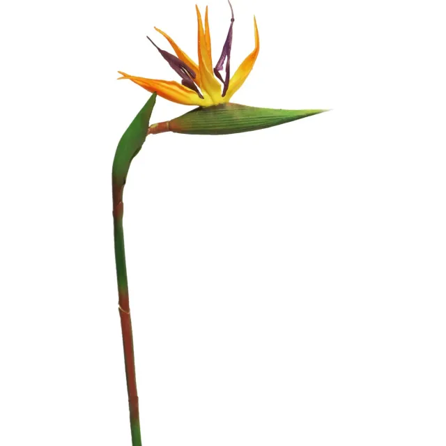 Bellatio Design Kunstbloem Strelitzia - 58 cm - losse steel - kunst zijdebloem - Paradijsvogelplant Oranje