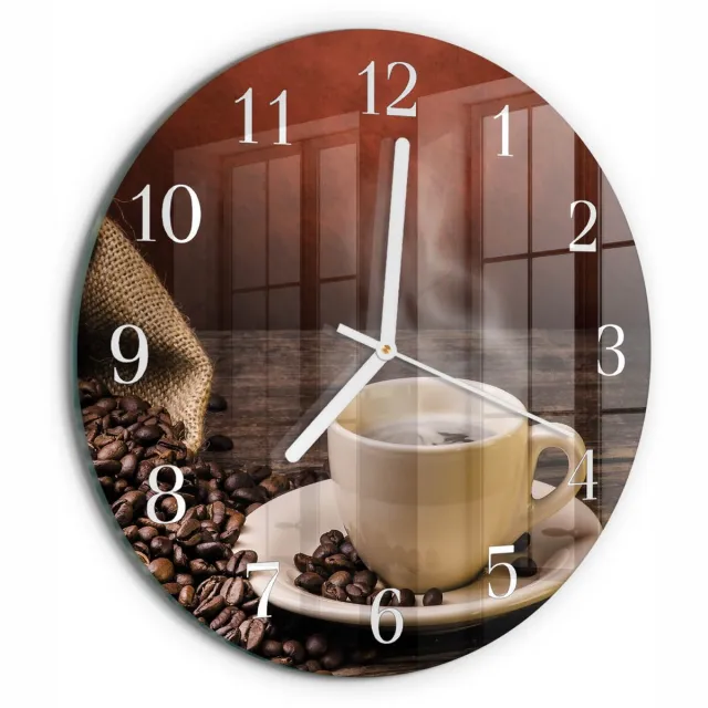 TULUP Wandklok - Koffie Gekleurde Glazen Klok - 30fi cm - Bruin Glazen Klok Met Print - Witte Handen - Ronde Wandklok - Glazen Wandklok Design - Klok Glas Met Opdruk Bruin - Koffie