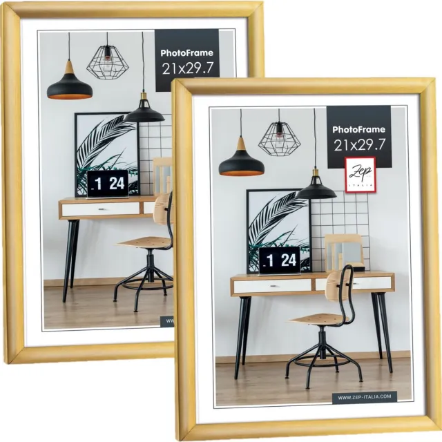 Zep Fotolijst - 2x stuks - goud - kunststof - voor foto van 21 x 29 cm - staand / hangend Goudkleurig