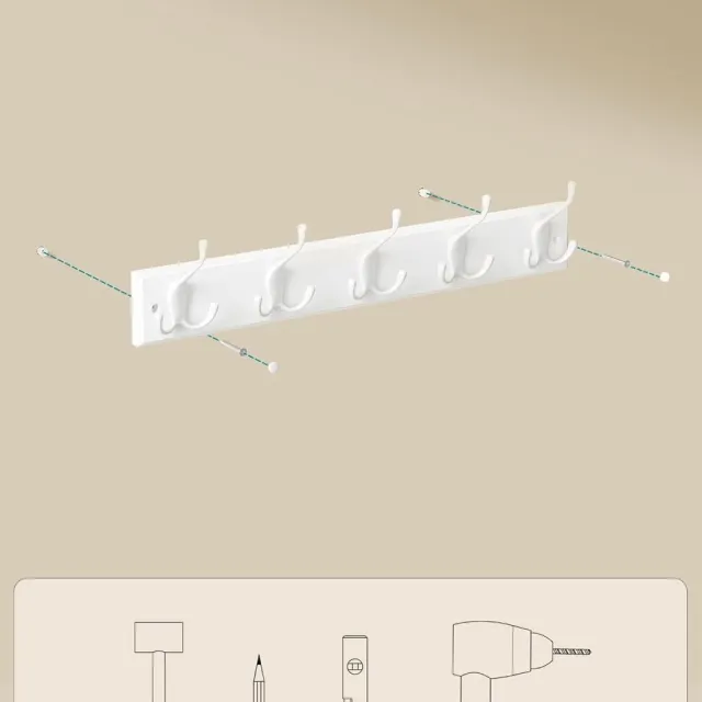 Songmics Wandkapstok, kapstok, 5 drievoudige metalen haken, haakrek voor kleding, tassen, sleutels, voor hal, slaapkamer, woonkamer, voorgemonteerd, wolkwit LHR305W01 wit