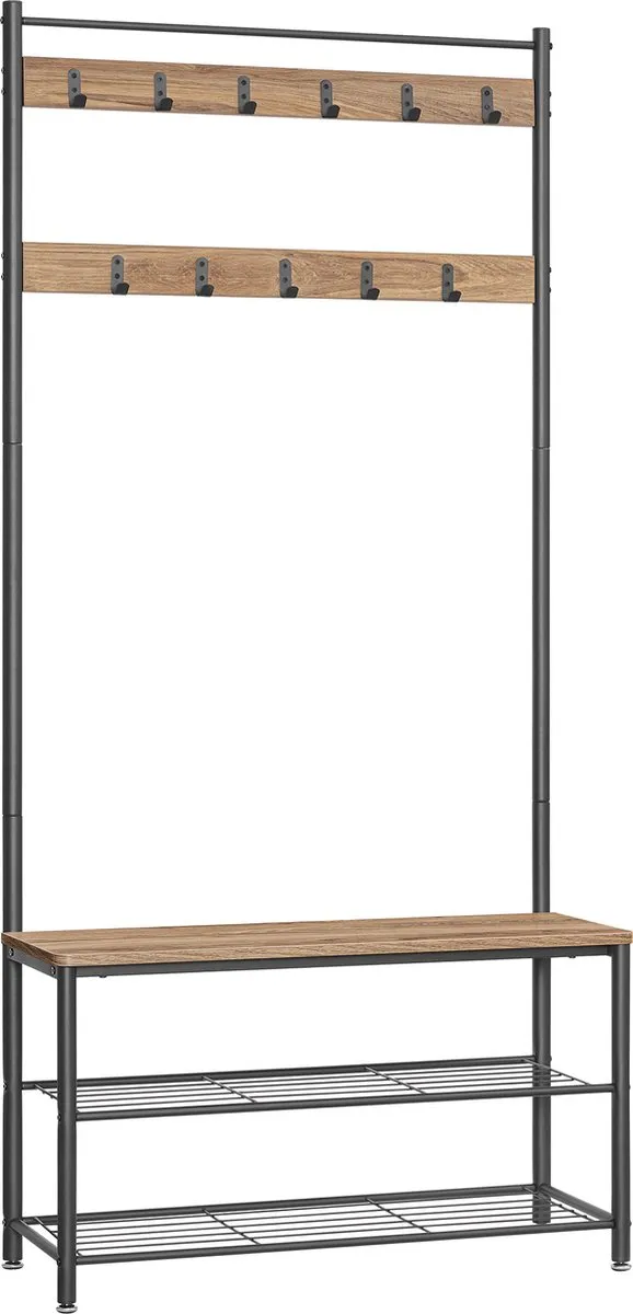 Acaza Kapstok - Kapstok Staand - Kapstok met Schoenenrek - Staande Kapstok - 85 x 32 x 175 cm - Ashwood bruin Essenhout
