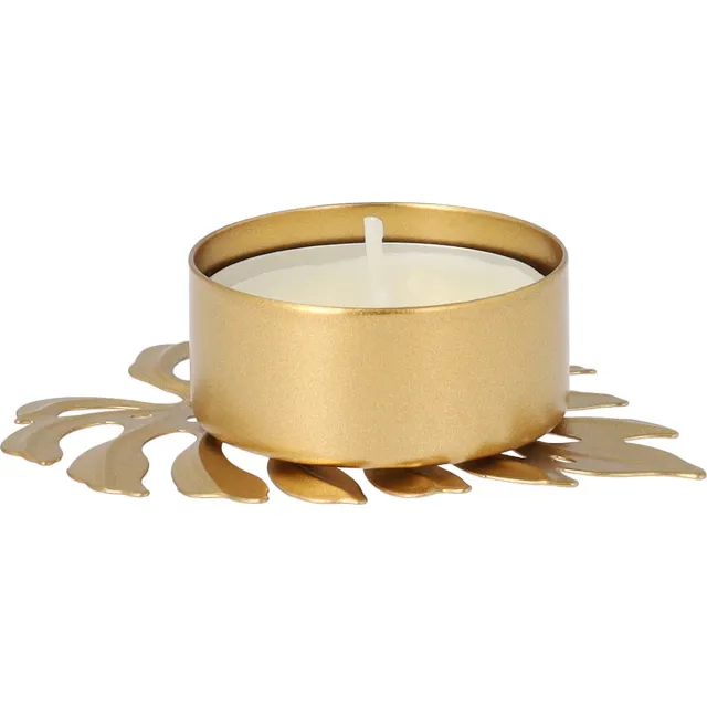 QUVIO Waxinelichthouder - Blad - Theelichthouder - Kaarsenhouder - Woonaccessoires - Decoratieve accessoires - 8 x 6 x 2 cm - Metaal - Goud