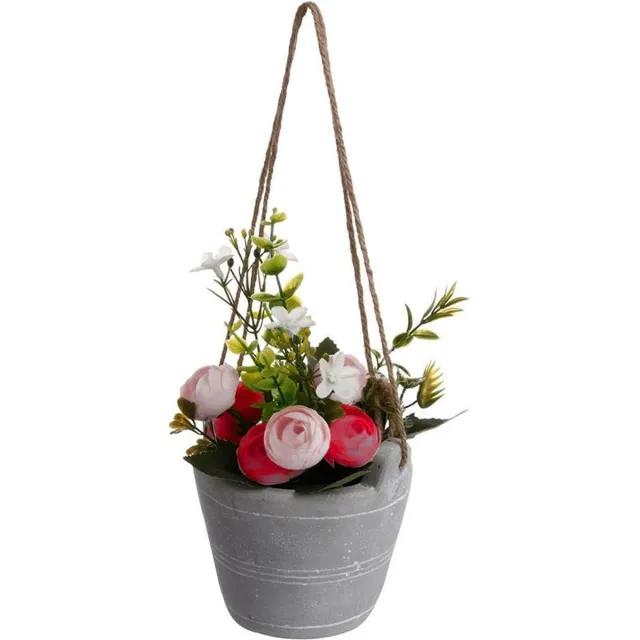 Silumen Pot opgehangen aan rozen 22,5 cm - Polyester|Jute|Ciment - Roze - Wit - SILUMEN