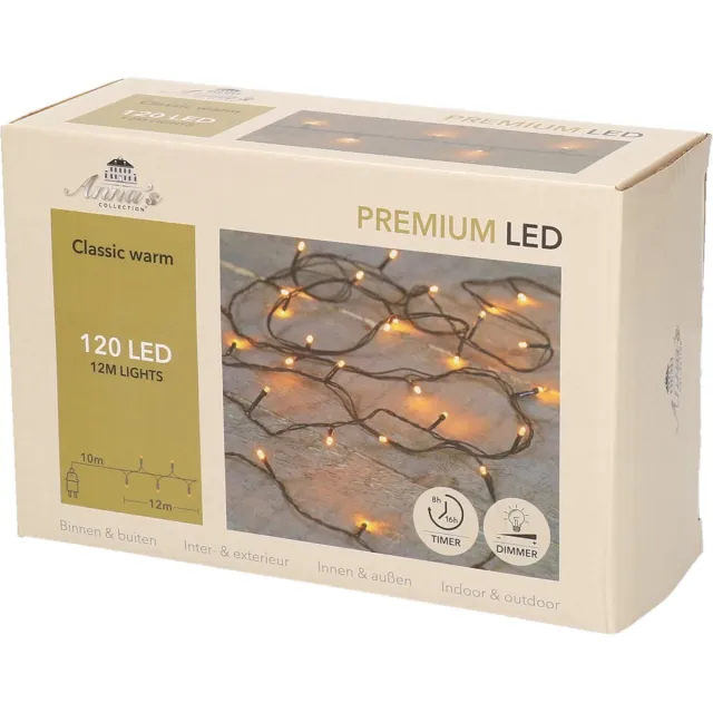 CBD Anna's Collection Kerstverlichting - 120 LED lampjes - klassiek warm wit - 12 m - lichtsnoer - dimmer - timer - buiten