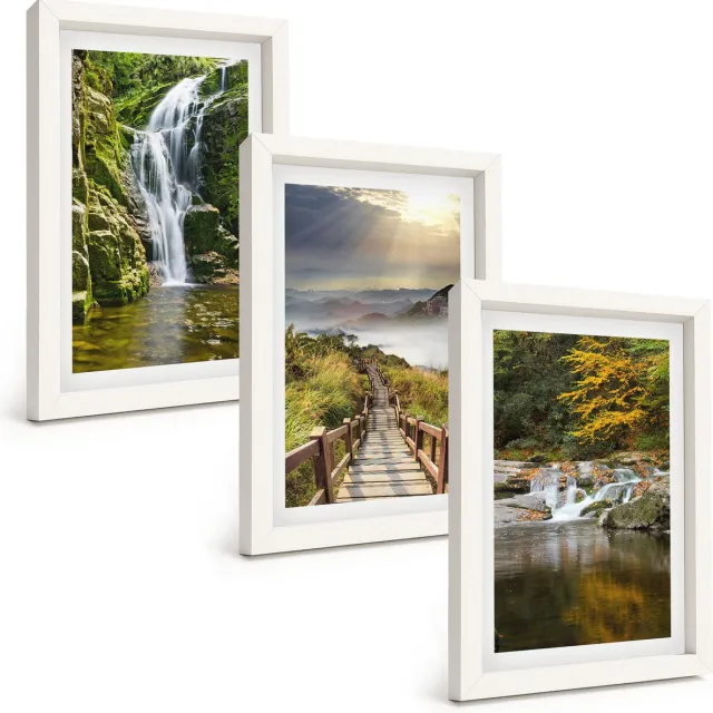 TULUP 3-Delige Schilderij Set - Watervallen, bergen, wolkenpaden en herfstgezichten - 20x30 - Wanddecoratie - Moderne Interieurdecoratie - Decoratieve Schilderijen Witte lijst
