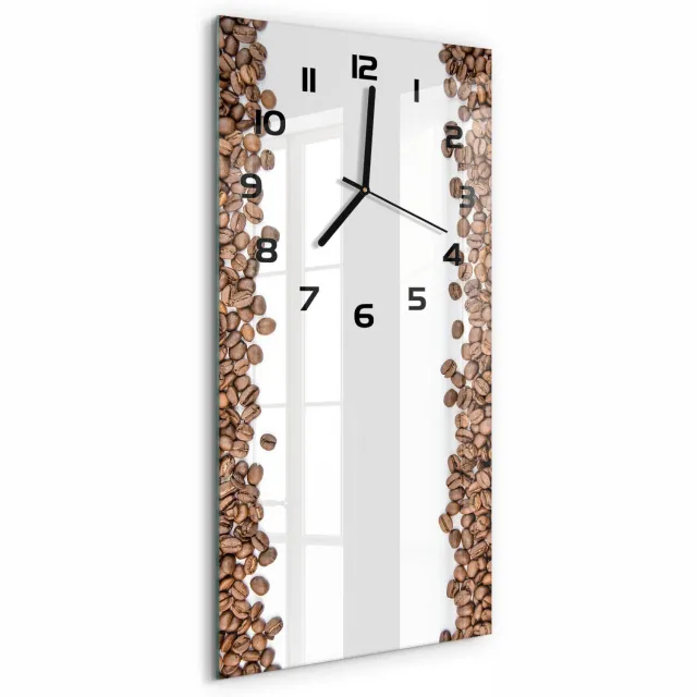 TULUP Wandklok - Koffiebonen Wandklok Glas Met Motief - 30x60 cm - Bruin Decoratieve Glazen Klok - Zwarte handen - Rechthoekige Klok - Gekleurde Glazen Klok - Glazen Klok Met Print