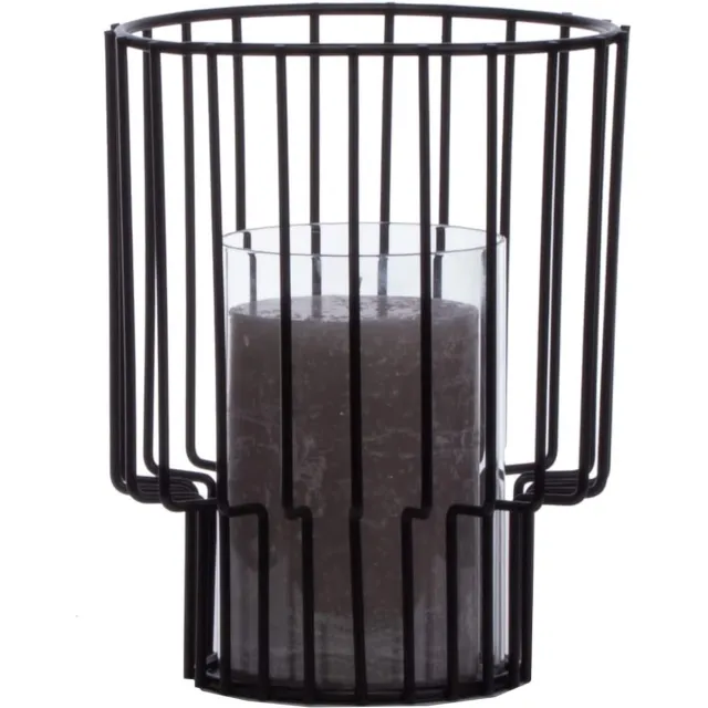 Design Decorations Kersthuisjebestellen - Metalen Lantaarn/Windlicht met Glazen Inzetstuk - 14 x H18cm - Kaarshouder zwart