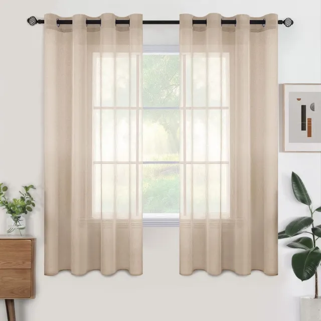 Ibenzoa Transparante Voile Gordijnen - Set van 2, Beige, 140x145cm
