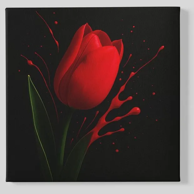 Trendex Global Vierkant Canvas Schilderij - Rode Tulp - Bloemen - 40x40 cm Rood
