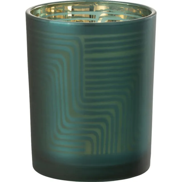 J-Line windlicht Zigzag - glas - groen - medium - 2 stuks