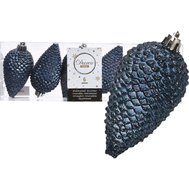 Decoris Kerstboom decoratie kerstbal dennenappels blauw 6 stuks