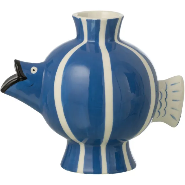 J-Line vaas Vis Bal Gestreept Dolomiet - keramiek - blauw/wit
