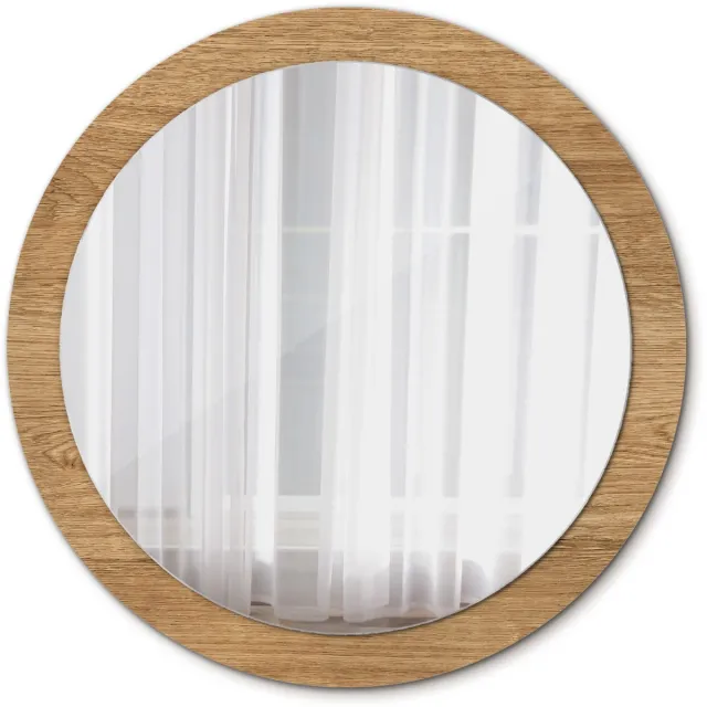 TULUP Spiegel - Ronde vorm Spiegel - op gehard Glas - Houttextuur - Diameter: 90 cm - Stijlvolle spiegel met grafisch motief - Inloopkastspiegel – Badkamerspiegel - Toiletspiegel - Bruine - Wanddecoratie Spiegel - Decoratief Spiegel - Ronde vorm Bruin Houttextuur
