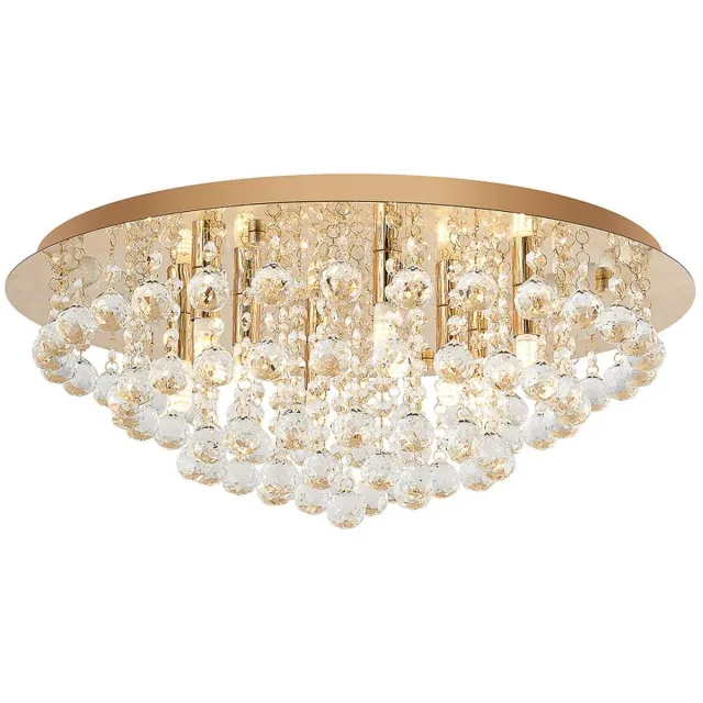 Lindby plafondlamp - 8lichts - Staal, kristal - H: 23.5 cm - G9 - goud