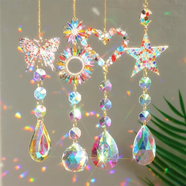 Ynkkvre Kristallen raamhangers decoratie - Kristallen Zonnevangers - Kleurrijke Raamhangers - Lichtreflecterende Decoratie - Voor Woonkamer/Tuin/Kerstfeest/Trouw - Multicolor - 4 delige set Meerkleurig