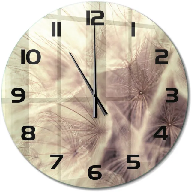 TULUP Wandklok - Paardebloem Moderne Wandklok Glas - fi60 cm - Grijs Wandklok Glas Decoratie - Zwarte handen - Ronde Klok - Glazen Wandklok Design - Klok Glas Met Opdruk