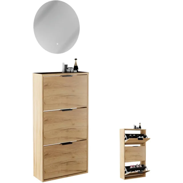 Planetmöbel STIVIO 60 cm 3 Kleppen Goud Eiken LED Spiegel NOVA