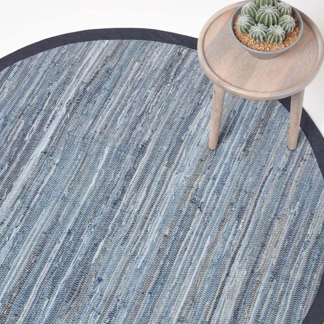 Homescapes Rond denim patchwork vloerkleed, blauw gestreept, 150 cm – handgeweven vloerkleed van gerecycled denim