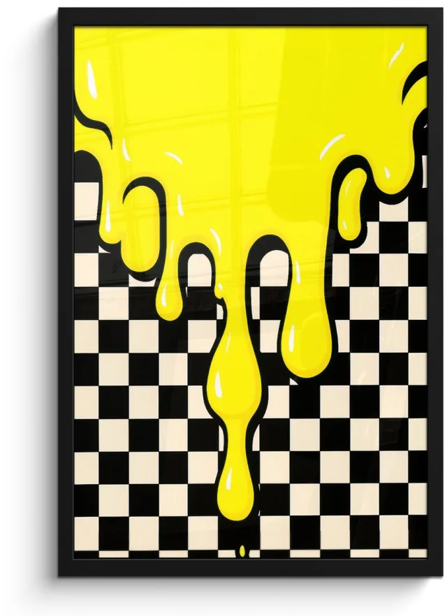 FrameYourWall Poster in lijst - Fotolijst 40x60 cm - Posters - Geblokt - Grafisch - Vloeistof - Geel - Posterlijst zwart - Decoratie - Wanddecoratie woonkamer - Muurdecoratie slaapkamer