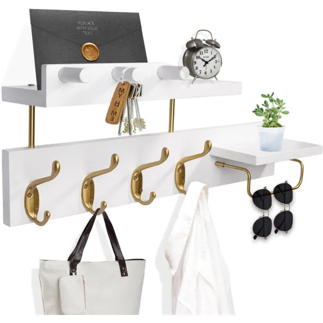 DailySupplies® Wandkapstok met Hoedenplank - Kapstok - Wandplank Wit en Goud