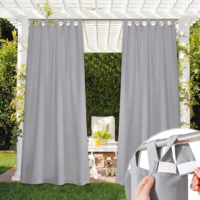 Qelus 2 Stuks Buitengordijnen met Klittenband - Outdoor Gordijn Waterdicht Zonder Roede te Demonteren - Verduisterend - Rideau Extérieur - 132x274cm - Lichtgrijs Lichtgrijs (2 Stuks)