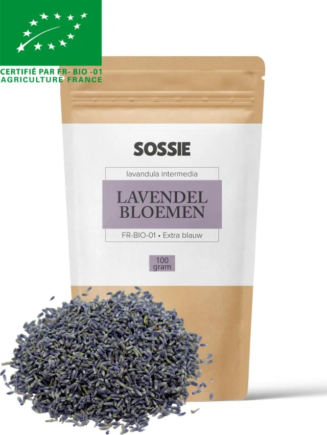 Sossie Biologische Lavendelbloemen 100 g – Extra Blauw – FR-BIO-01 – Gedroogde Lavandin uit de Provence – Decoratie & Geurzakjes